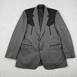 Circle S Blazer Mens 46L Gray Black Suede Trim Yoke Western Sport Coat USA Made